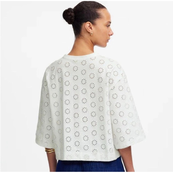 NWT Madewell White Embroidered Wide-Sleeve Boxy Tee Womens Size XS in white - Picture 5 of 5